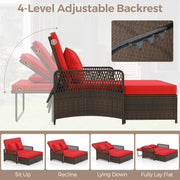 Costway - Patio Adjustable Wicker Daybed with 4-Level Backrest and Soft Cushions-Red