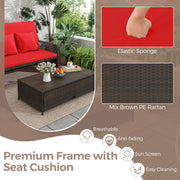 Costway - Patio Adjustable Wicker Daybed with 4-Level Backrest and Soft Cushions-Red