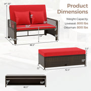 Costway - Patio Adjustable Wicker Daybed with 4-Level Backrest and Soft Cushions-Red