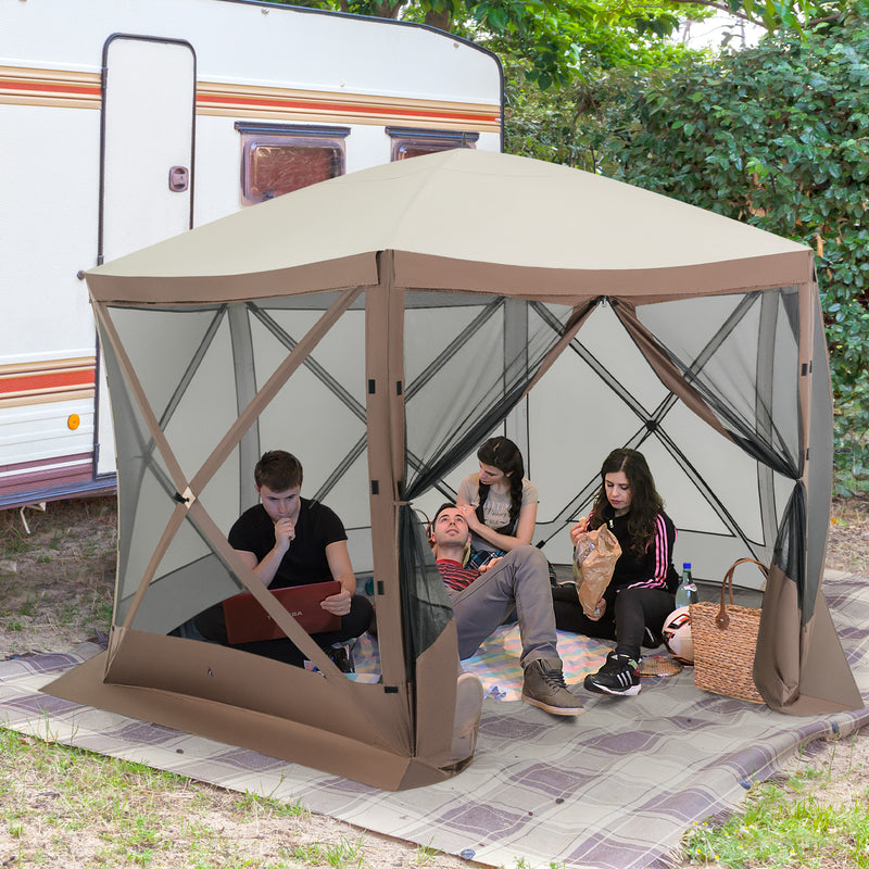 Costway - Pop-up Gazebo 6-sided Instant Setup Screen House Hub Tent with Mesh Netting Walls-Coffee