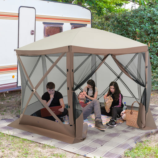 Costway - Pop-up Gazebo 6-sided Instant Setup Screen House Hub Tent with Mesh Netting Walls-Coffee