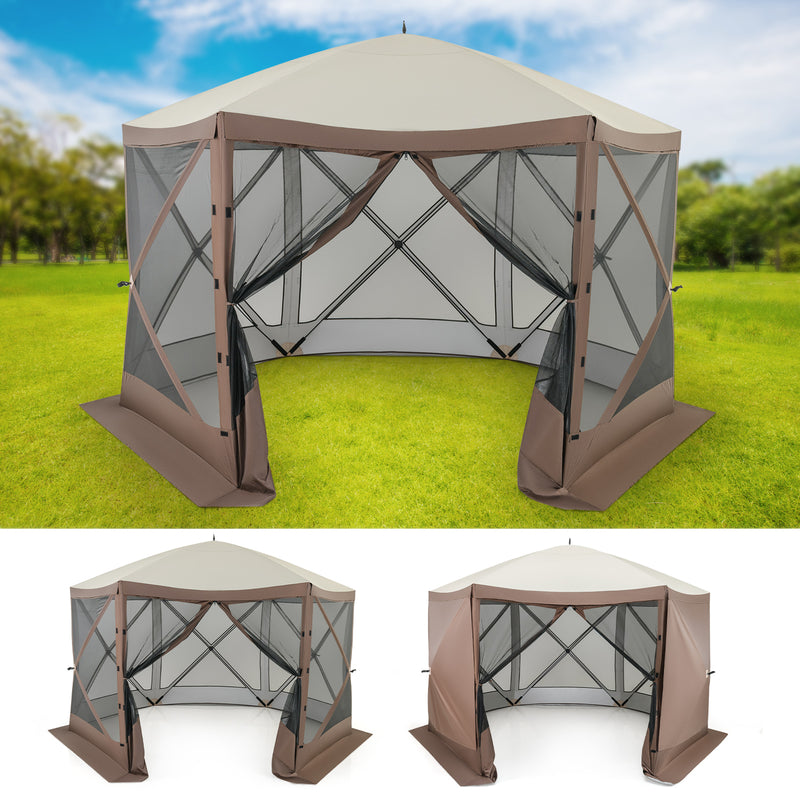 Costway - Pop-up Gazebo 6-sided Instant Setup Screen House Hub Tent with Mesh Netting Walls-Coffee