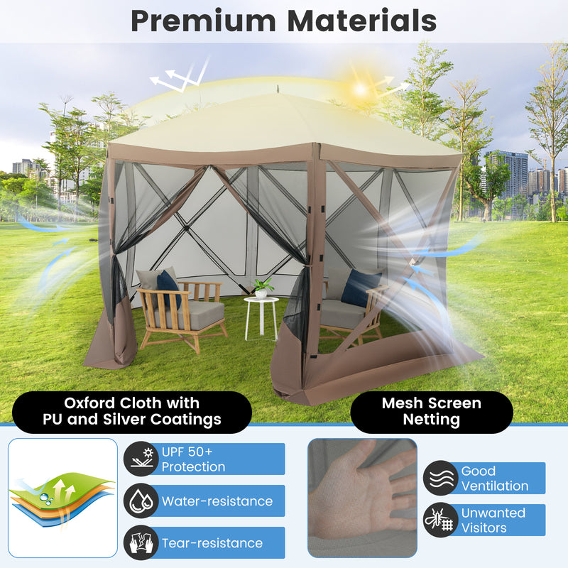 Costway - Pop-up Gazebo 6-sided Instant Setup Screen House Hub Tent with Mesh Netting Walls-Coffee