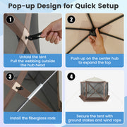 Costway - Pop-up Gazebo 6-sided Instant Setup Screen House Hub Tent with Mesh Netting Walls-Coffee