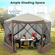 Costway - Pop-up Gazebo 6-sided Instant Setup Screen House Hub Tent with Mesh Netting Walls-Coffee