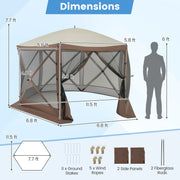Costway - Pop-up Gazebo 6-sided Instant Setup Screen House Hub Tent with Mesh Netting Walls-Coffee
