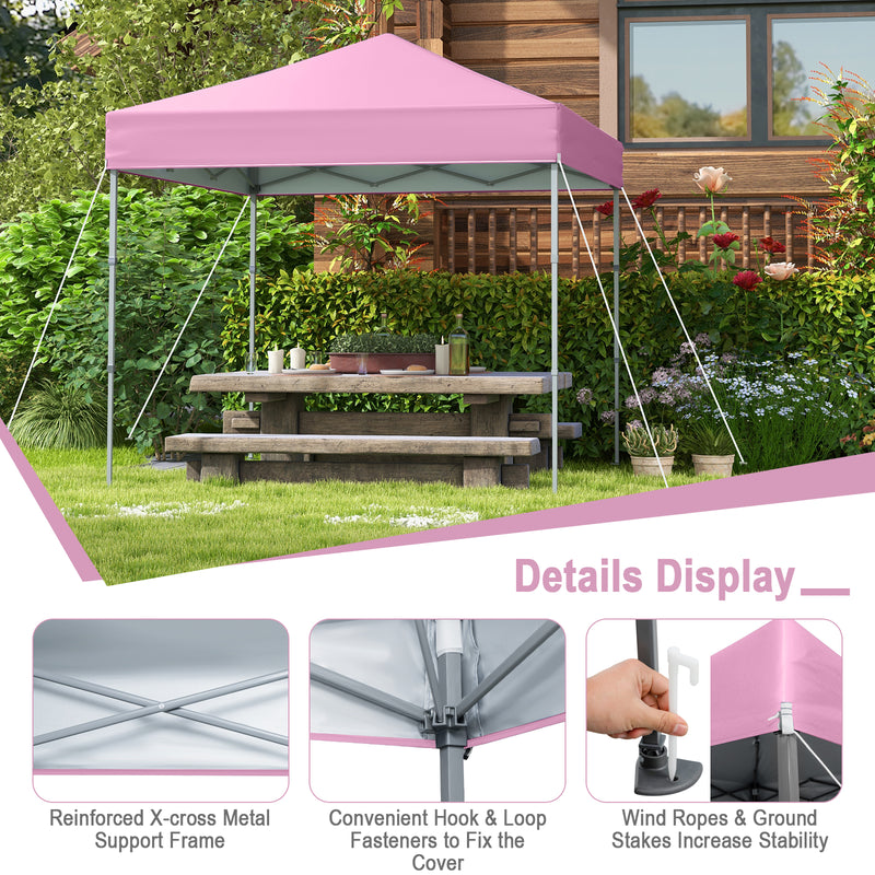Costway - 6.6 x 6.6 Feet Outdoor Pop-up Canopy Tent with UPF 50+ Sun Protection-Pink