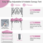 Costway - 6.6 x 6.6 Feet Outdoor Pop-up Canopy Tent with UPF 50+ Sun Protection-Pink