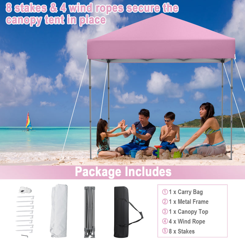 Costway - 6.6 x 6.6 Feet Outdoor Pop-up Canopy Tent with UPF 50+ Sun Protection-Pink
