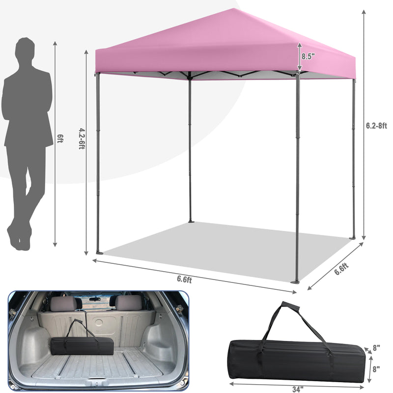 Costway - 6.6 x 6.6 Feet Outdoor Pop-up Canopy Tent with UPF 50+ Sun Protection-Pink