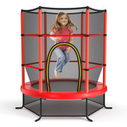 Costway - 55 Inch Kids Recreational Trampoline Bouncing Jumping Mat with Enclosure Net-Red