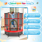 Costway - 55 Inch Kids Recreational Trampoline Bouncing Jumping Mat with Enclosure Net-Red
