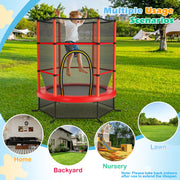 Costway - 55 Inch Kids Recreational Trampoline Bouncing Jumping Mat with Enclosure Net-Red