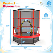 Costway - 55 Inch Kids Recreational Trampoline Bouncing Jumping Mat with Enclosure Net-Red