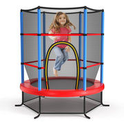 Costway - 55 Inch Kids Recreational Trampoline Bouncing Jumping Mat with Enclosure Net-Navy