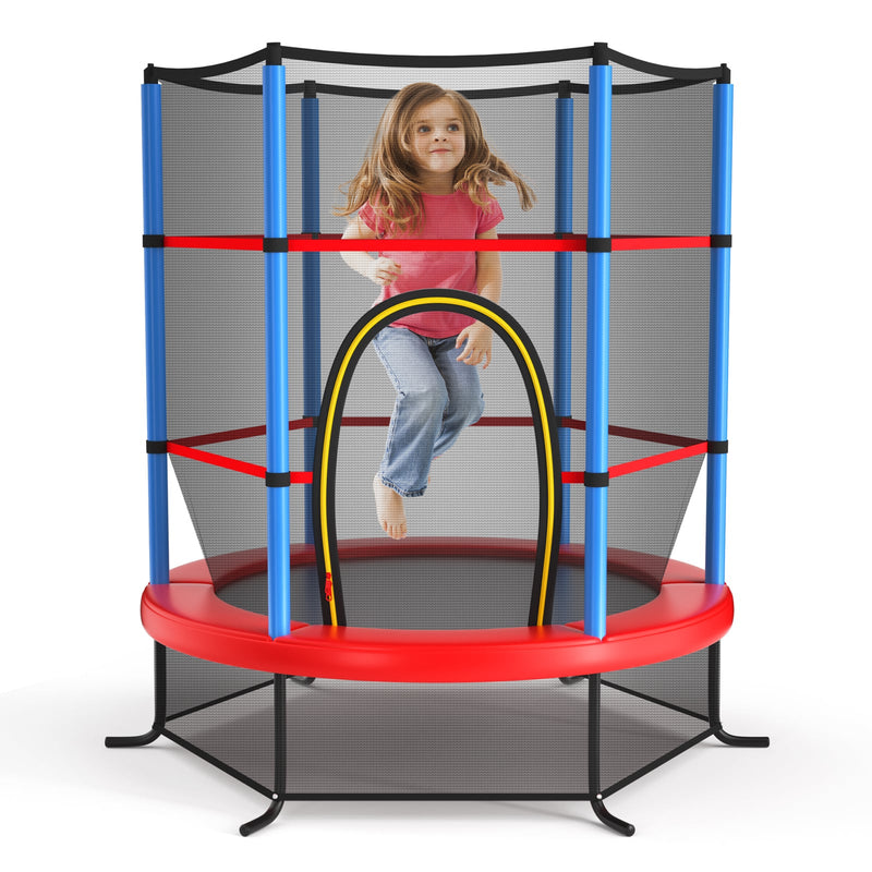 Costway - 55 Inch Kids Recreational Trampoline Bouncing Jumping Mat with Enclosure Net-Navy