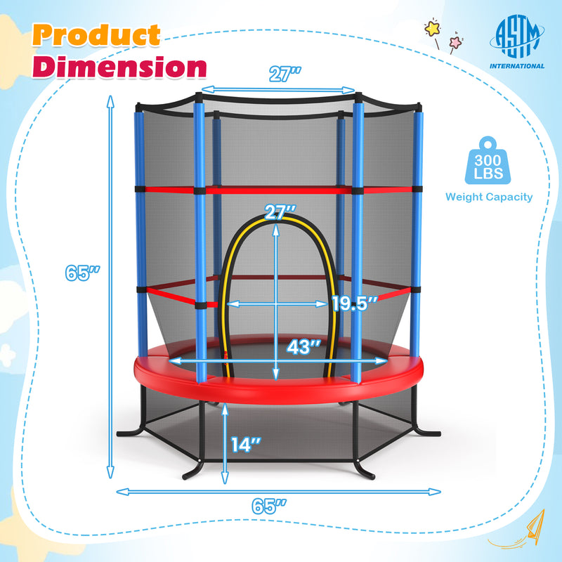 Costway - 55 Inch Kids Recreational Trampoline Bouncing Jumping Mat with Enclosure Net-Navy