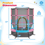 Costway - 55 Inch Kids Recreational Trampoline Bouncing Jumping Mat with Enclosure Net-Pink
