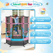 Costway - 55 Inch Kids Recreational Trampoline Bouncing Jumping Mat with Enclosure Net-Pink