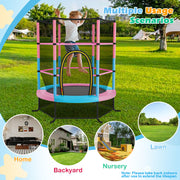 Costway - 55 Inch Kids Recreational Trampoline Bouncing Jumping Mat with Enclosure Net-Pink