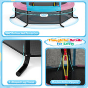 Costway - 55 Inch Kids Recreational Trampoline Bouncing Jumping Mat with Enclosure Net-Pink