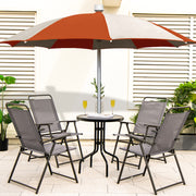 Costway - Outdoor Folding Sling Chairs Set of 4 with Armrest and Backrest-Gray