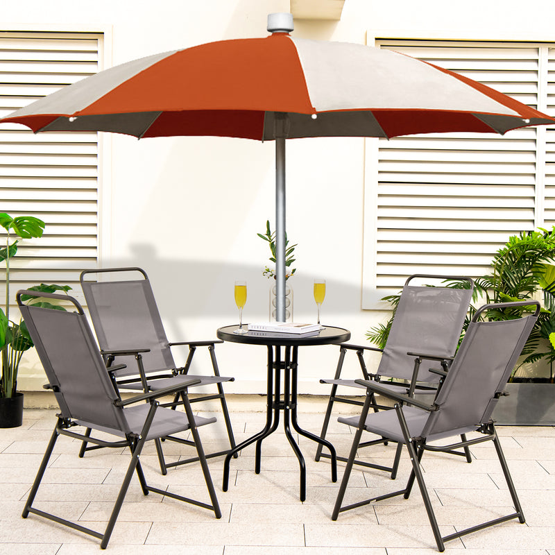Costway - Outdoor Folding Sling Chairs Set of 4 with Armrest and Backrest-Gray