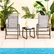Costway - Outdoor Folding Sling Chairs Set of 4 with Armrest and Backrest-Gray