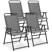 Costway - Outdoor Folding Sling Chairs Set of 4 with Armrest and Backrest-Gray