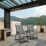 Costway - Outdoor Folding Sling Chairs Set of 4 with Armrest and Backrest-Gray