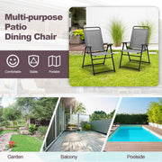 Costway - Outdoor Folding Sling Chairs Set of 4 with Armrest and Backrest-Gray