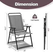 Costway - Outdoor Folding Sling Chairs Set of 4 with Armrest and Backrest-Gray