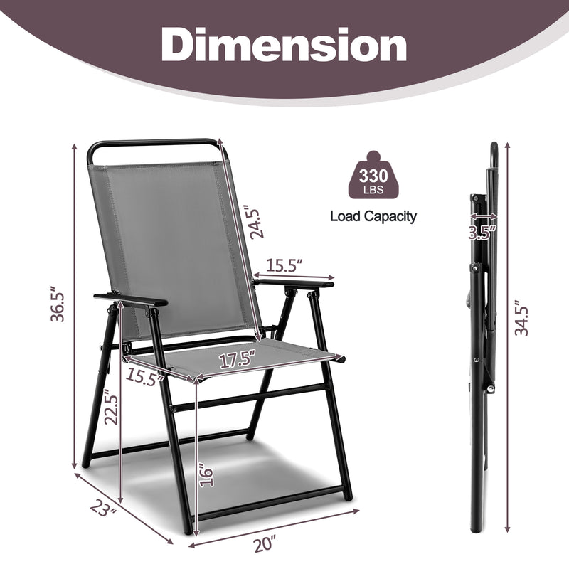Costway - Outdoor Folding Sling Chairs Set of 4 with Armrest and Backrest-Gray