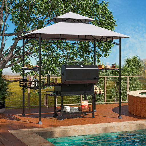 Costway - 8 x 5 Feet Outdoor Grill Gazebo with 2 Side Shelves and 10 Hooks-Gray