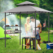 Costway - 8 x 5 Feet Outdoor Grill Gazebo with 2 Side Shelves and 10 Hooks-Gray