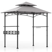 Costway - 8 x 5 Feet Outdoor Grill Gazebo with 2 Side Shelves and 10 Hooks-Gray