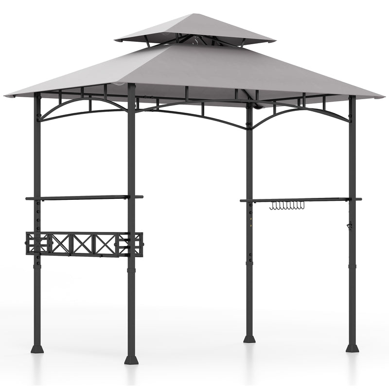 Costway - 8 x 5 Feet Outdoor Grill Gazebo with 2 Side Shelves and 10 Hooks-Gray