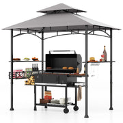 Costway - 8 x 5 Feet Outdoor Grill Gazebo with 2 Side Shelves and 10 Hooks-Gray