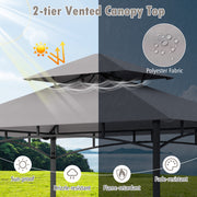 Costway - 8 x 5 Feet Outdoor Grill Gazebo with 2 Side Shelves and 10 Hooks-Gray