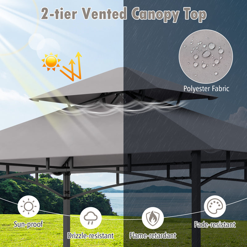 Costway - 8 x 5 Feet Outdoor Grill Gazebo with 2 Side Shelves and 10 Hooks-Gray