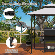 Costway - 8 x 5 Feet Outdoor Grill Gazebo with 2 Side Shelves and 10 Hooks-Gray