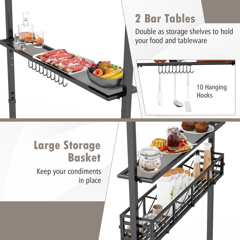 Costway - 8 x 5 Feet Outdoor Grill Gazebo with 2 Side Shelves and 10 Hooks-Gray