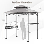 Costway - 8 x 5 Feet Outdoor Grill Gazebo with 2 Side Shelves and 10 Hooks-Gray