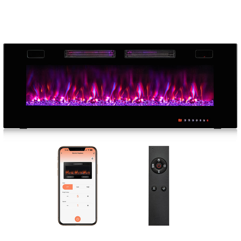Costway - 42/50/60/72 Inch Ultra-Thin Electric Fireplace with Decorative Crystals-50 inches
