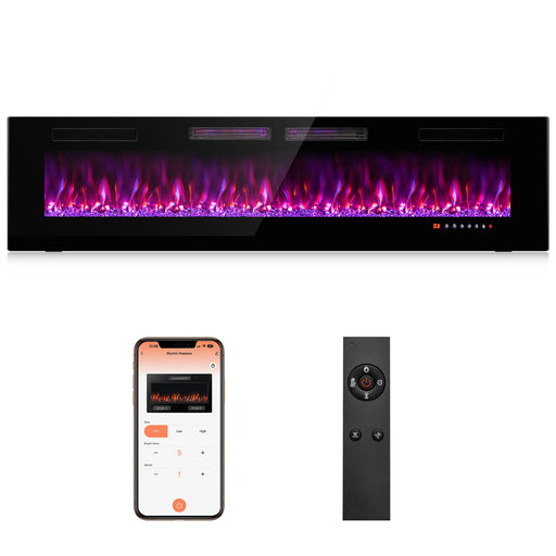 Costway - 42/50/60/72 Inch Ultra-Thin Electric Fireplace with Decorative Crystals-72 inches
