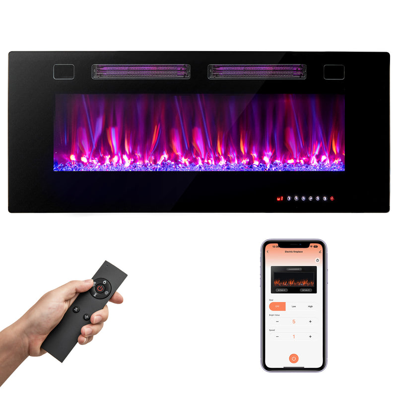 Costway - 42 Inch Ultra-Thin Electric Fireplace with Decorative Crystals and Smart APP Control-42 inch