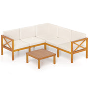 Costway - Outdoor 6 Pieces Acacia Wood Patio Sectional Furniture Set-White