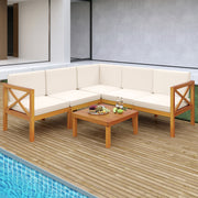 Costway - Outdoor 6 Pieces Acacia Wood Patio Sectional Furniture Set-White