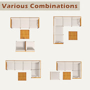 Costway - Outdoor 6 Pieces Acacia Wood Patio Sectional Furniture Set-White