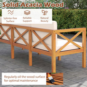 Costway - Outdoor 6 Pieces Acacia Wood Patio Sectional Furniture Set-White